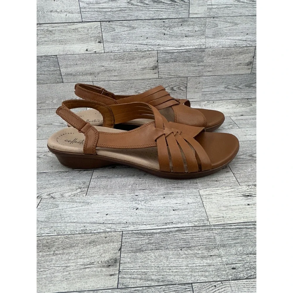 Clarks Loomis Cassey Tan Leather Wedge Sandals‎ Womens 11 M Ultimate Comfort